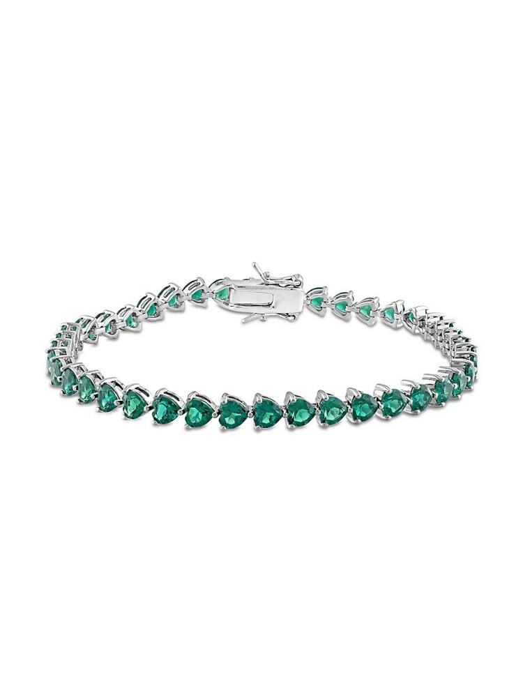 Sonatina Women's Sterling Silver & Heart Treated Created Emerald Bracelet Cover