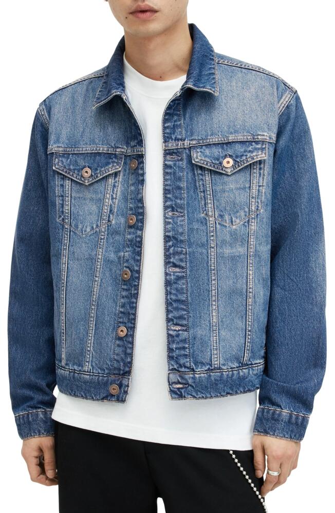 AllSaints Hebden Denim Trucker Jacket in Indigo Blue Cover