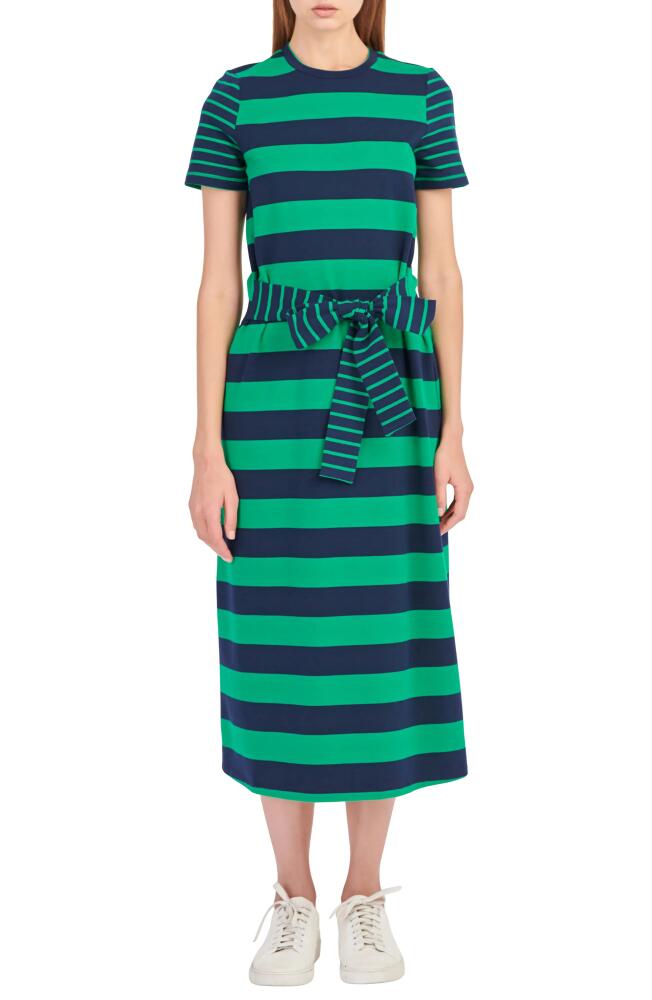 English Factory Stripe Tie Front Midi T-Shirt Dress in Navy/Green Cover