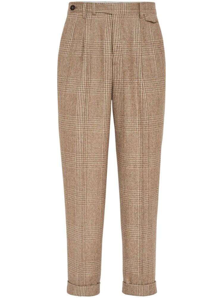 Brunello Cucinelli check-pattern tapered trousers - Brown Cover