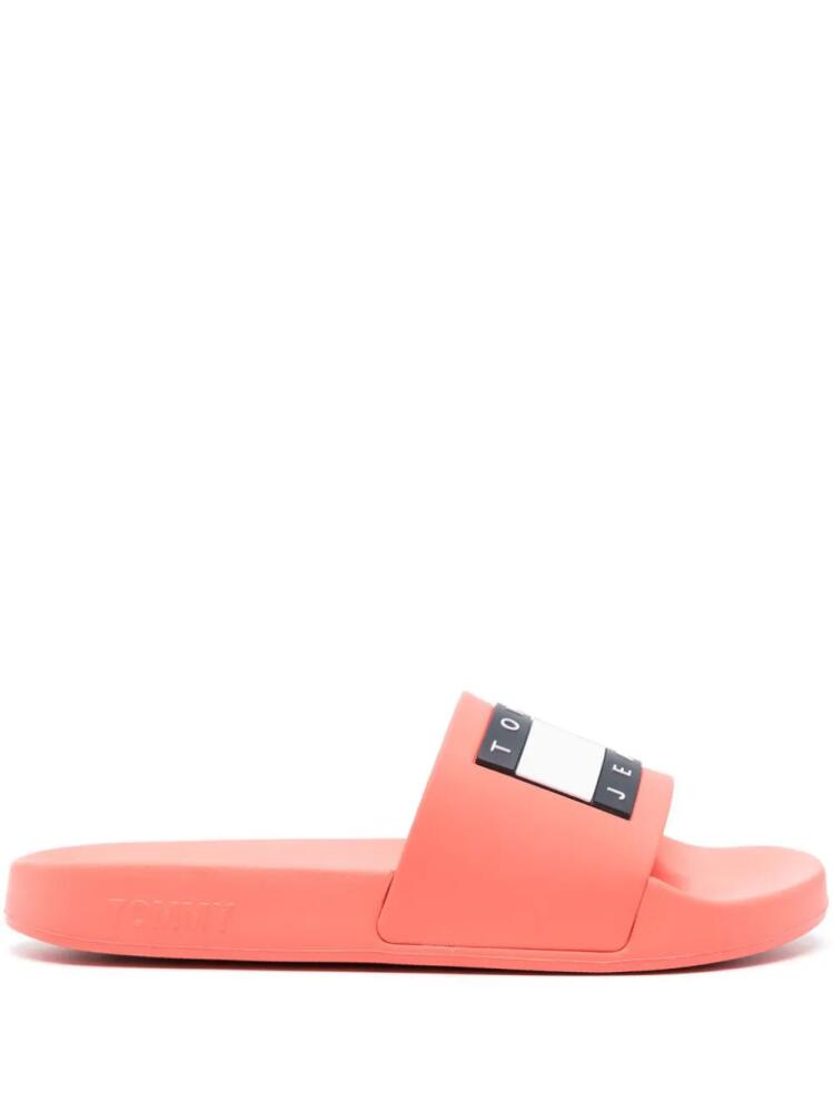 Tommy Jeans logo-patch round-toe slides - Pink Cover