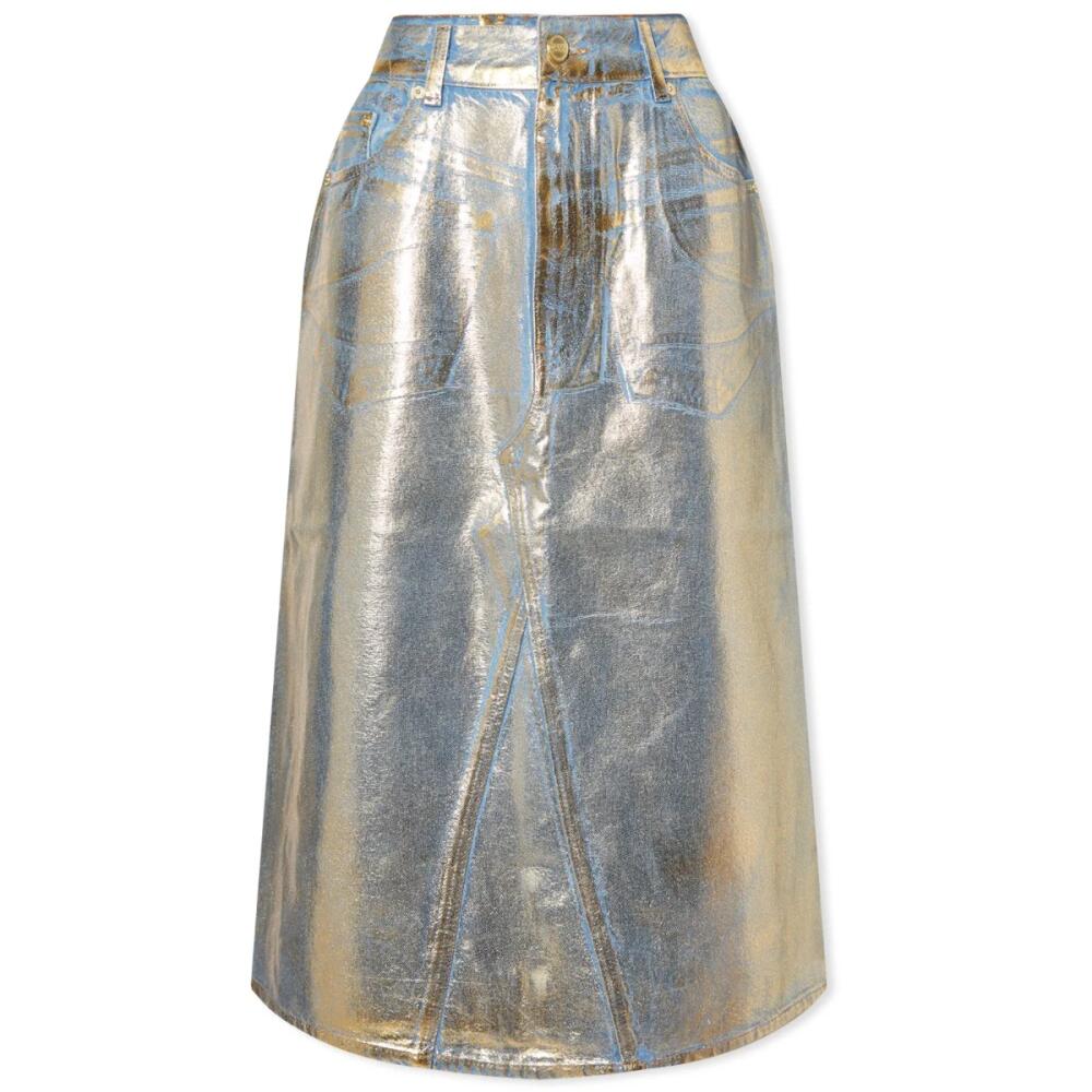 GANNI Women's Denim Midi Skirt in Gold Cover