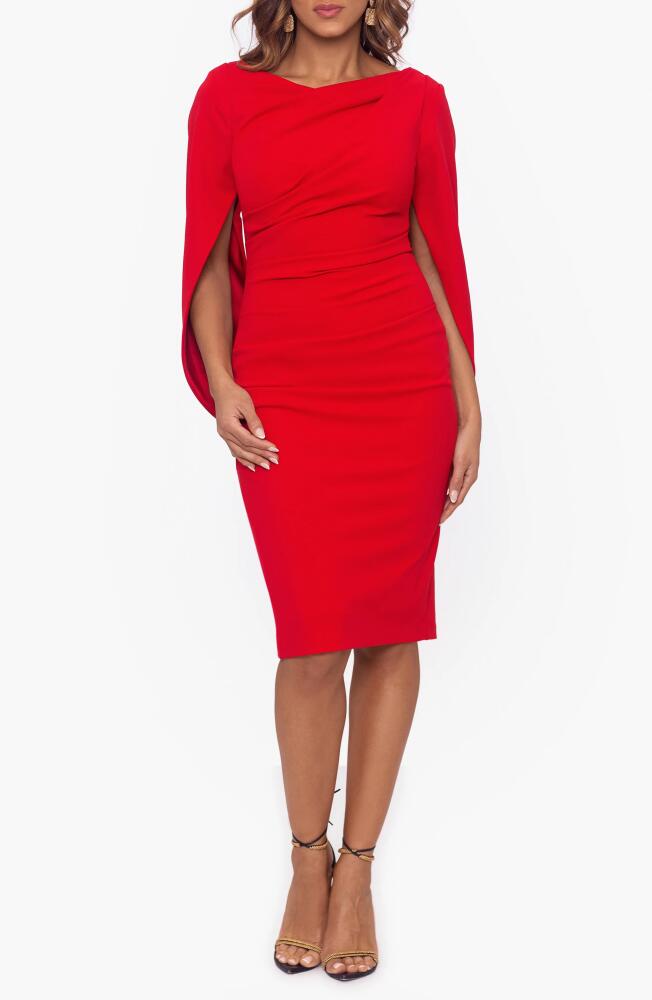 Betsy & Adam Cape Sleeve Crepe Sheath Cocktail Dress in Red Cover