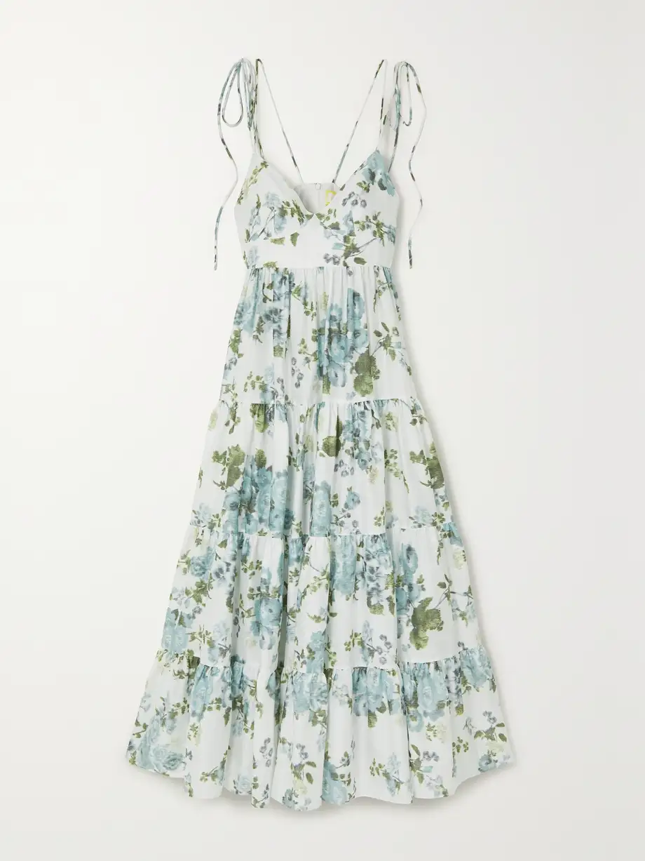 Erdem - Azami Tiered Floral-print Cotton-poplin Gown - Blue Cover