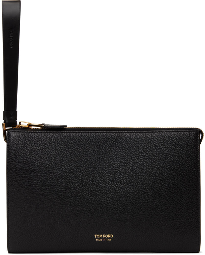 TOM FORD Black Mini Flat Leather Pouch Cover