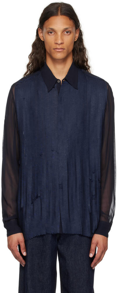 Dries Van Noten Navy Sequinned Shirt Cover