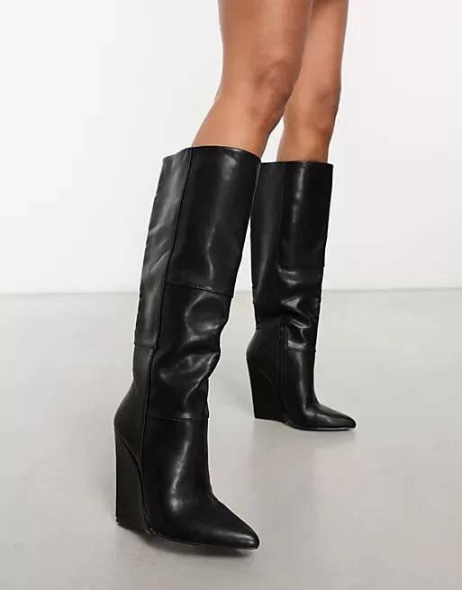 ASOS DESIGN Carmella heeled wedge boots in black Cover