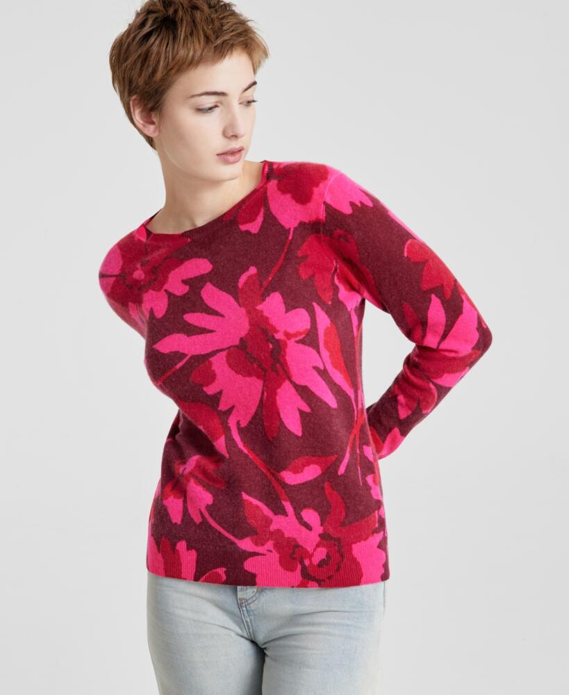 Charter Club Petite 100% Cashmere Floral Crewneck Sweater, Created for Macy's - Crantini Combo Cover