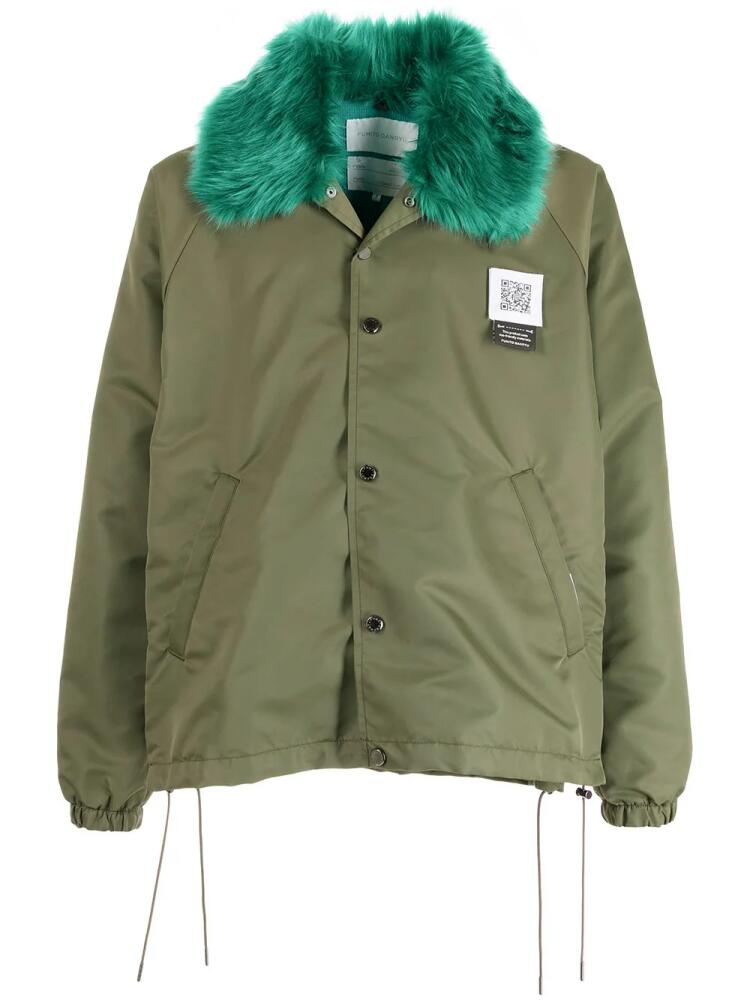 Fumito Ganryu faux fur-trim shirt jacket - Green Cover