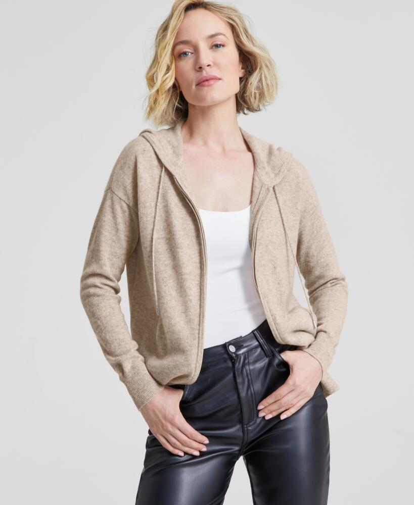 Charter Club Women's 100% Cashmere Zip Hoodie, Created for Macy's - Pearl Taupe Heather Cover