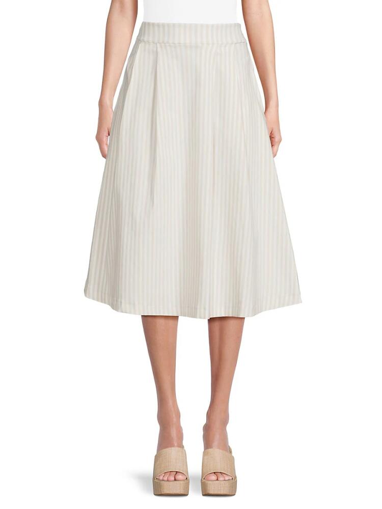 Renee C. Women's Striped Midi Skirt - Ivory Taupe Cover