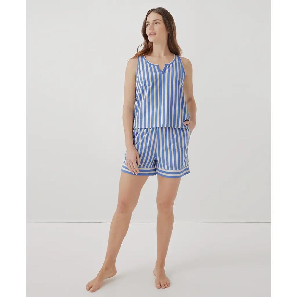 Pact Organic Staycation Sleep Short in Hideaway Stripe Wedgewood Cover