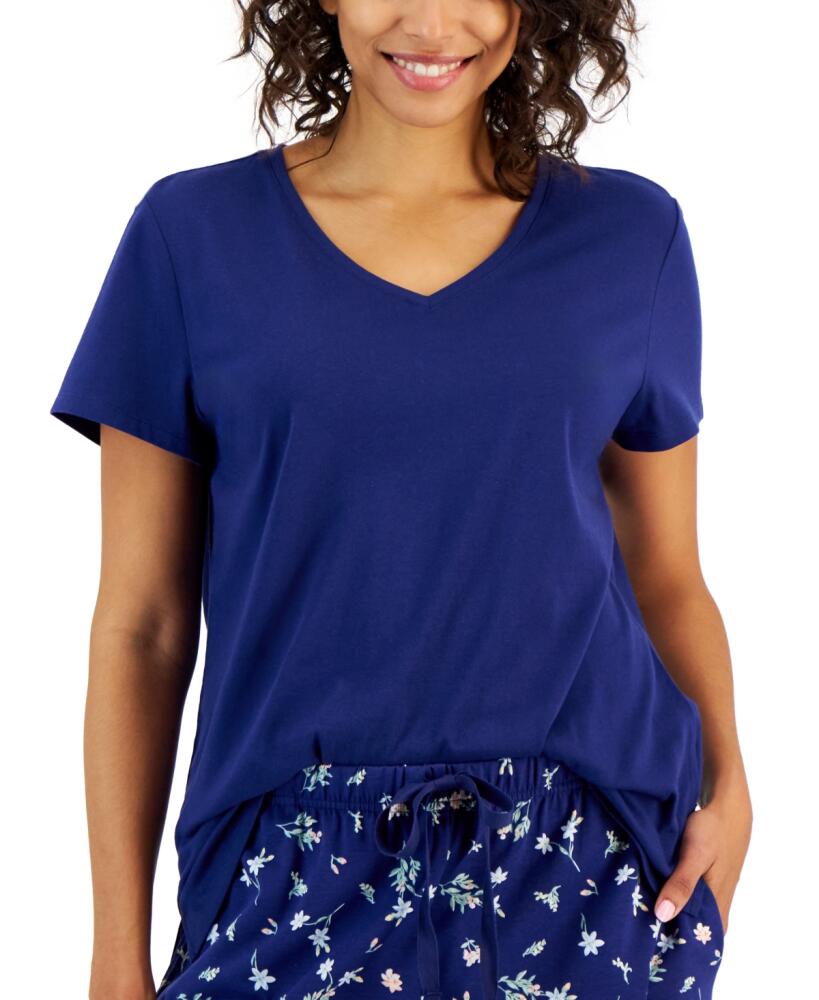 Charter Club Women's Solid V-Neck Short-Sleeve Sleepwear Top, Created for Macy's - Tartan Blue Cover