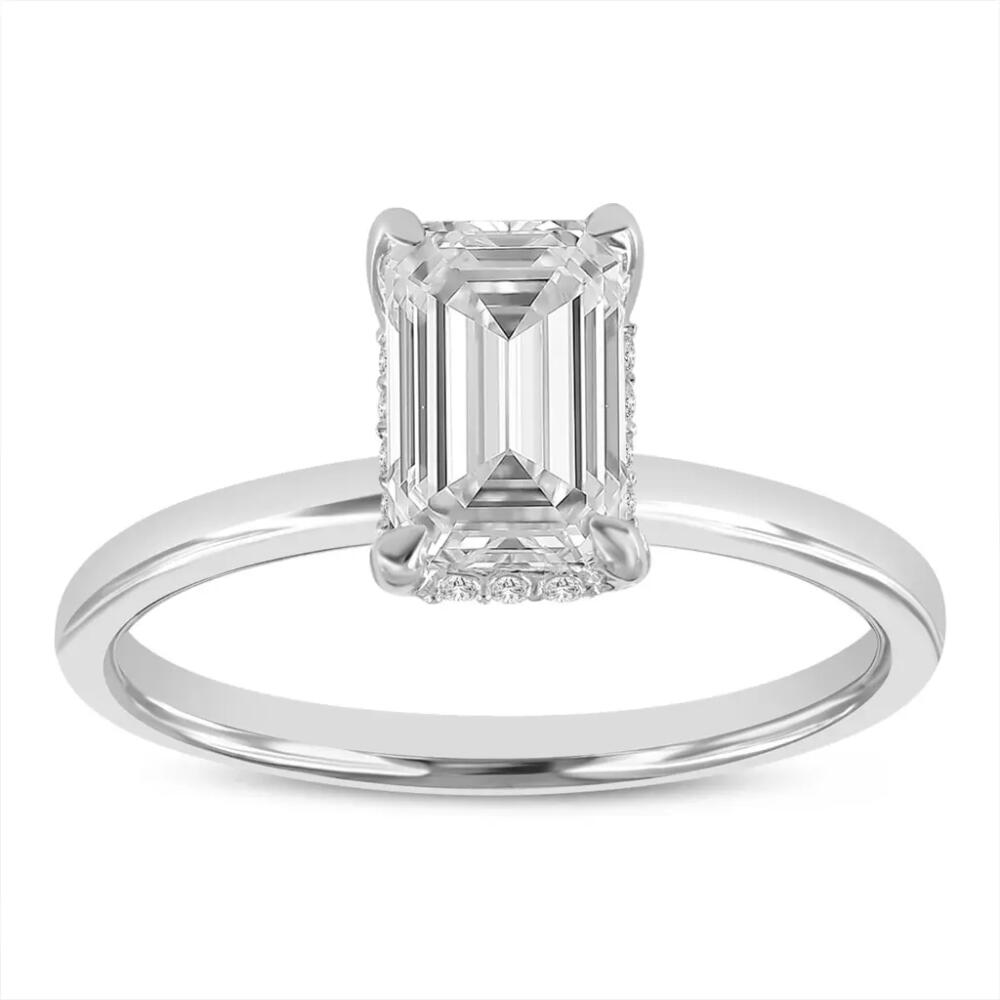 LuvMyJewelry Empress 14K White Gold Emerald Cut Lab Grown Diamond Hidden Halo Engagement Ring - 1.6 ctw Cover