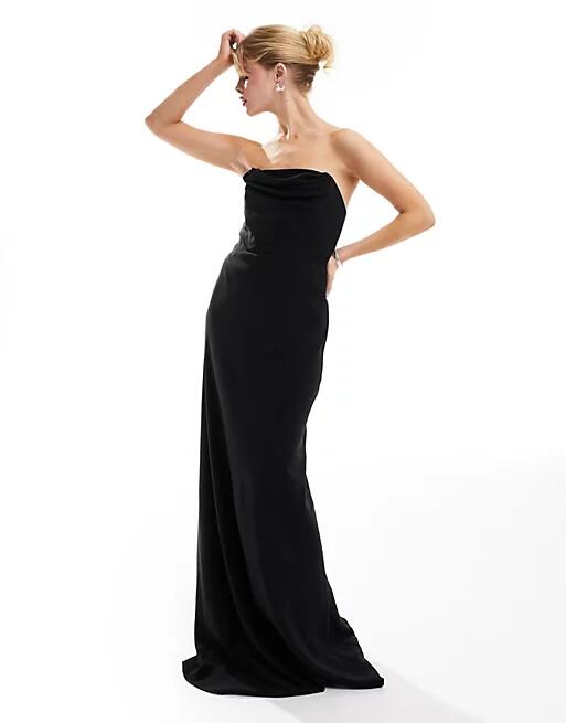 Six Stories Bridesmaids strapless ruched maxi dress in black Cover