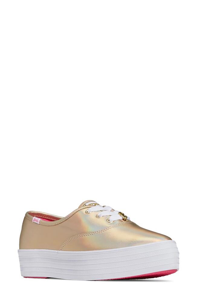 Keds® x Barbie® Platform Sneaker in Gold Leather Cover