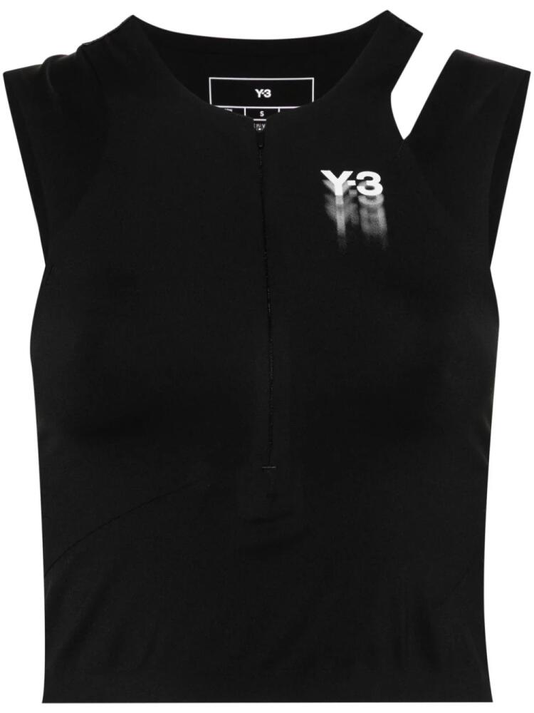 Y-3 logo-print cropped performance top - Black Cover