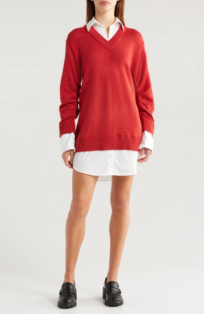 En Saison Colby Collar Long Sleeve Sweater Dress in Brick Cover