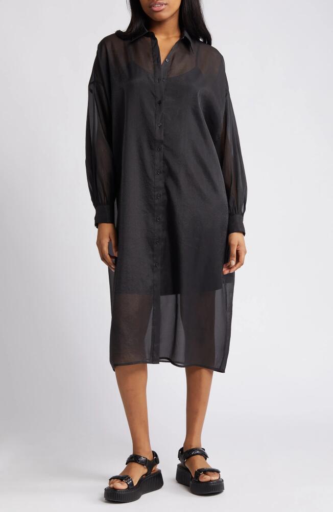 Dressed in Lala Barely There Long Sleeve Semisheer Shirtdress in Black Cover