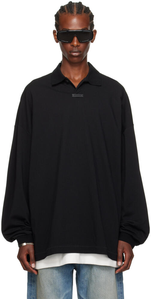 Fear of God ESSENTIALS Black Logo Patch Long Sleeve Polo Cover