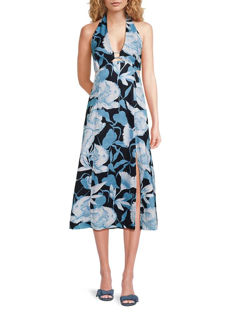 Reiss Women's Floral Linen Midi A Line Dress - Navy Cover