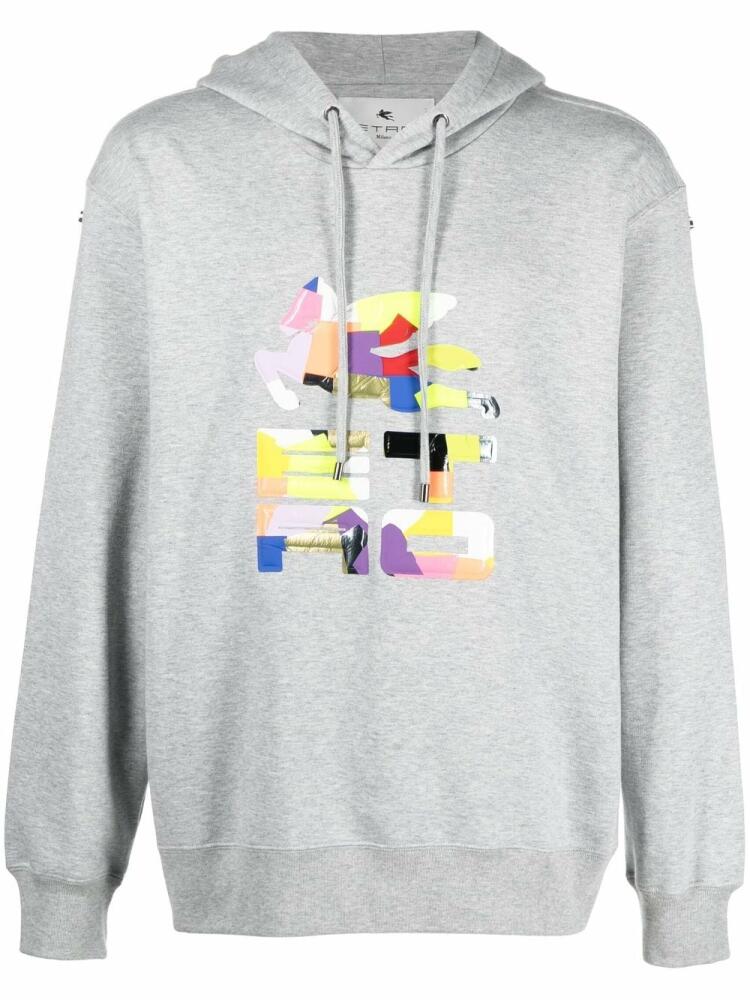 ETRO patchwork logo-print rib-trimmed hoodie - Grey Cover