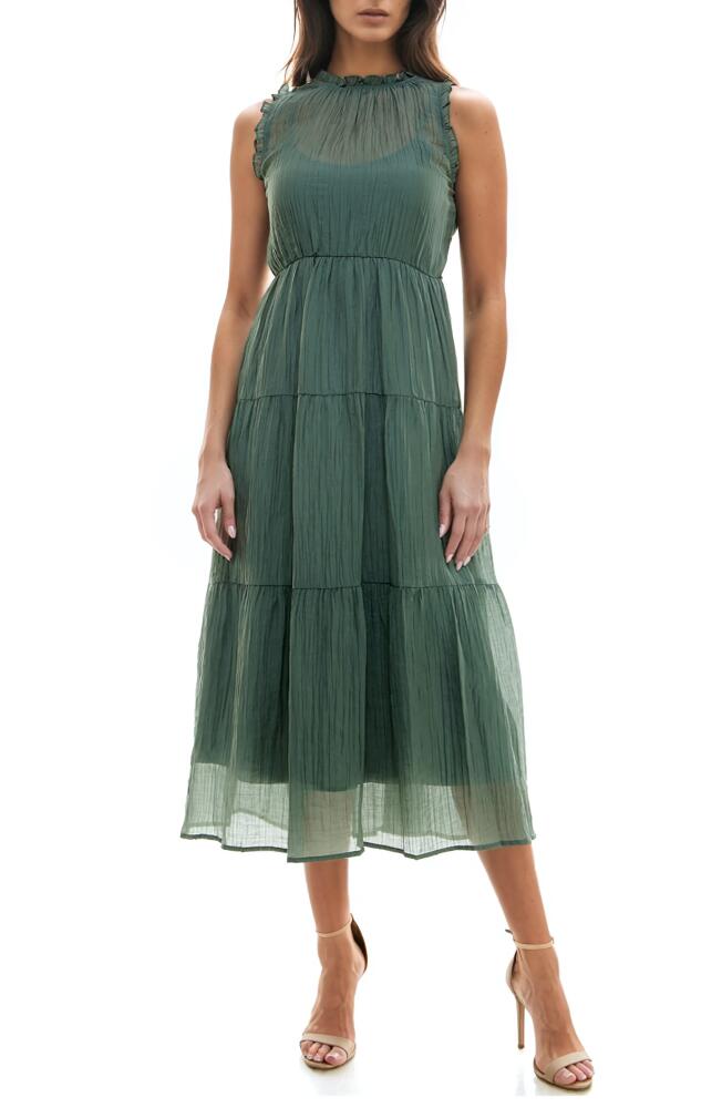 Socialite Crinkle Tiered Sleeveless Midi Dress in Sage Cover