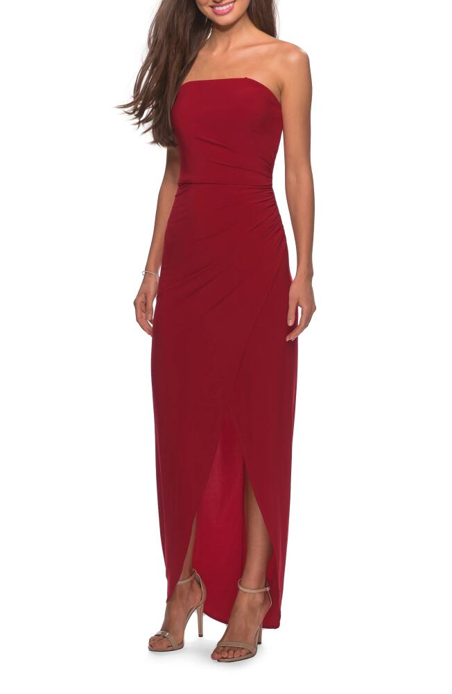 La Femme Strapless Ruched Soft Jersey Gown in Red Cover