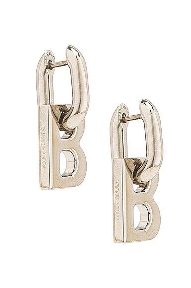 Balenciaga XS B Chain Earrings in Metallic Silver Cover