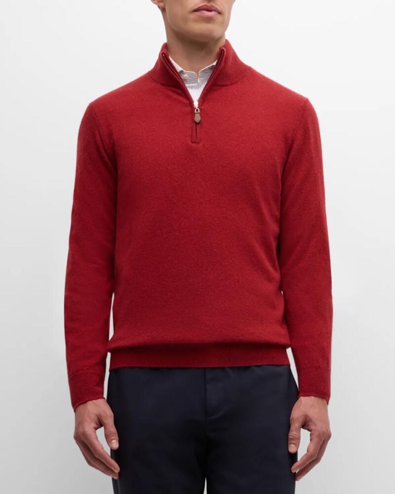 Neiman Marcus Cashmere Collection Men's Cashmere Quarter-Zip Sweater Cover