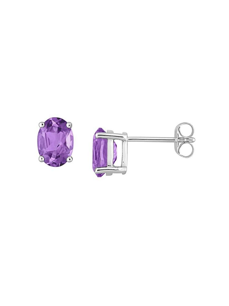 Sonatina Women's 14K White Gold & Amethyst Oval Stud Earrings Cover