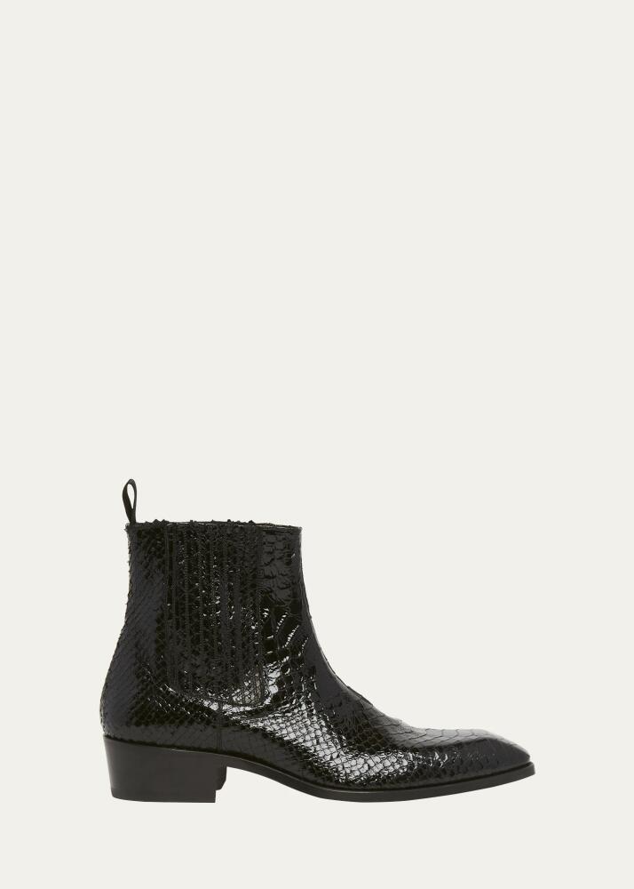 TOM FORD Men's Kenneth Python-Effect Patent Chelsea Boots Cover