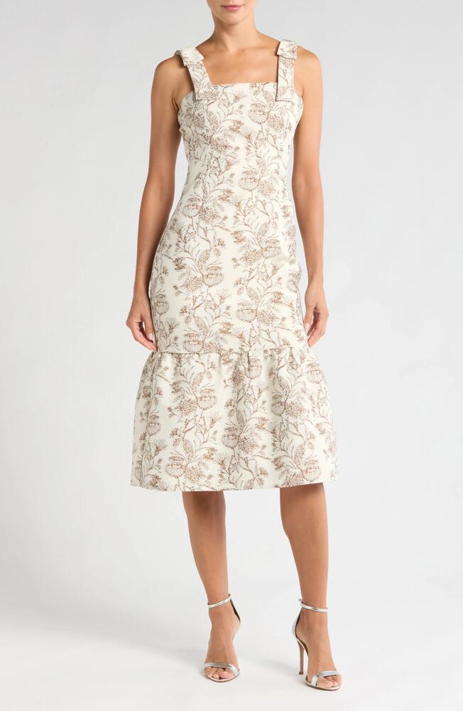 Adelyn Rae Floral Ruffle Hem Sleeveless Midi Dress in Cream/Mocha Cover