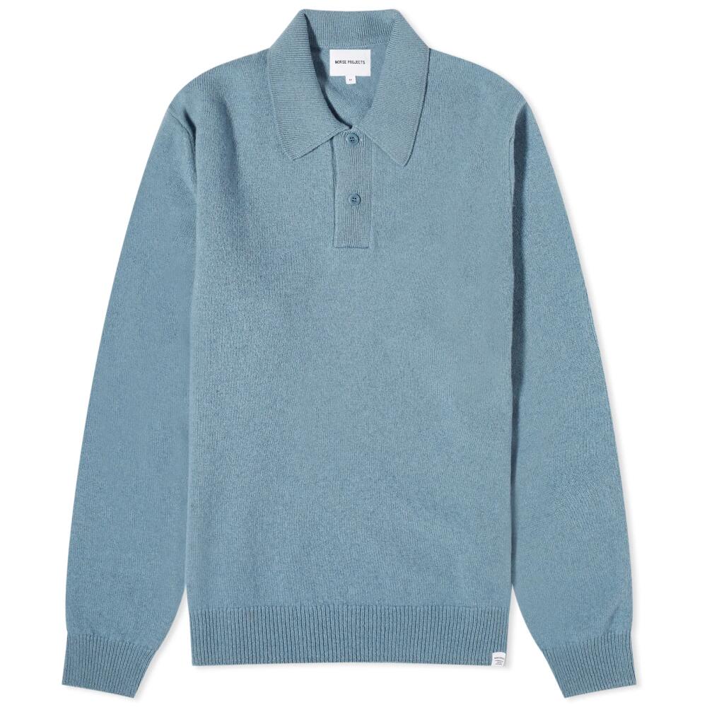 Norse Projects Men's Marco Merino Lambswool Polo Shirt in Light Stone Blue Cover