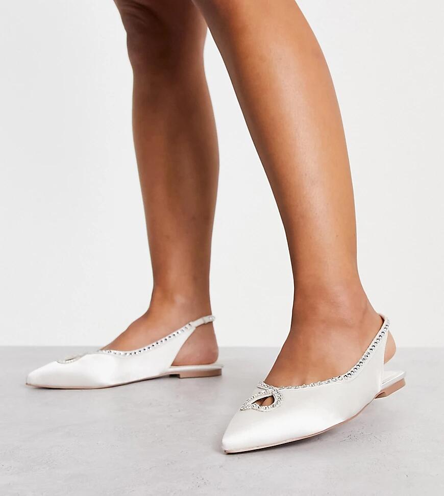 ASOS DESIGN Wide Fit Lust heart diamante ballet flats in ivory-White Cover