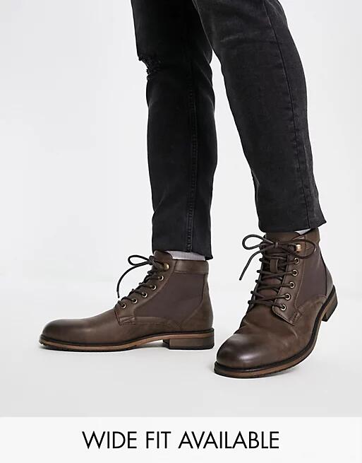 ASOS DESIGN lace up boot in brown faux leather Cover