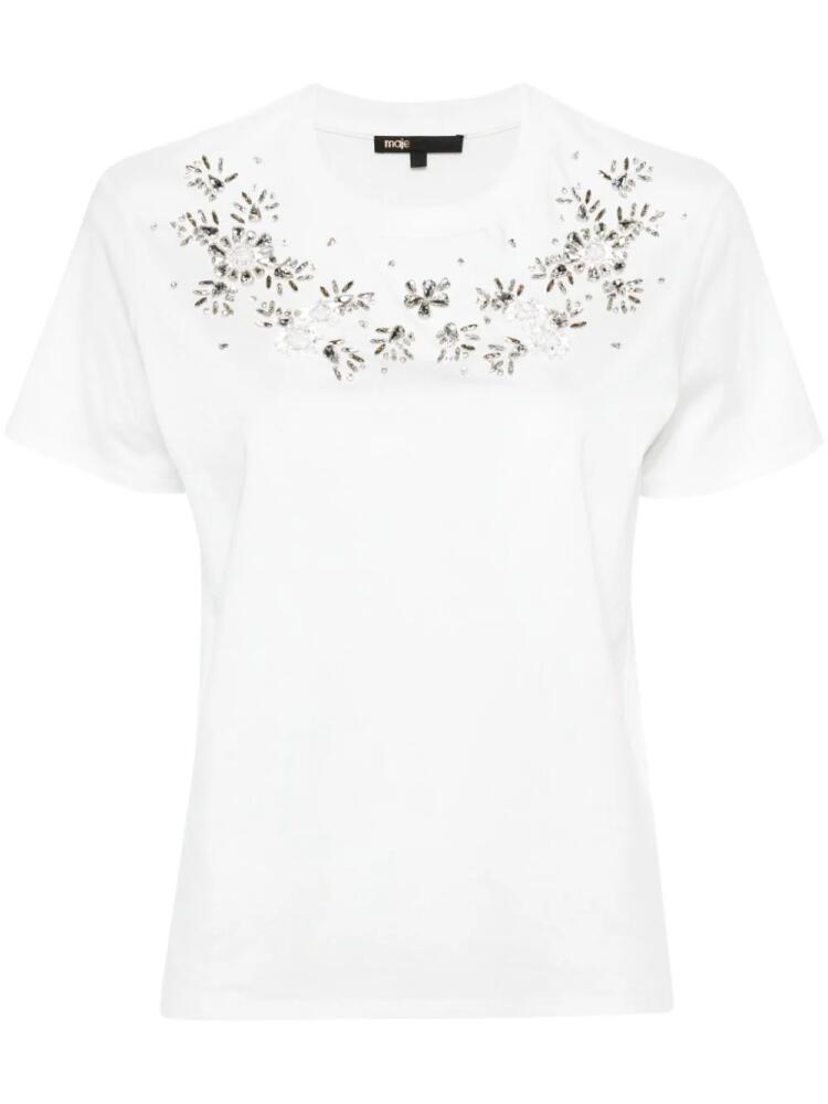 Maje rhinestone-embellished cotton T-shirt - White Cover