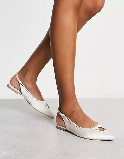 ASOS DESIGN Lust heart diamante ballet flats in ivory-White Cover