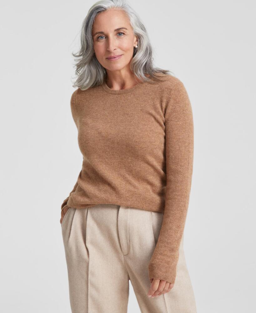 Charter Club 100% Cashmere Women's Long-Sleeve Crewneck Sweater, Regular & Petites, Created for Macy's - Warm Praline Heather Cover