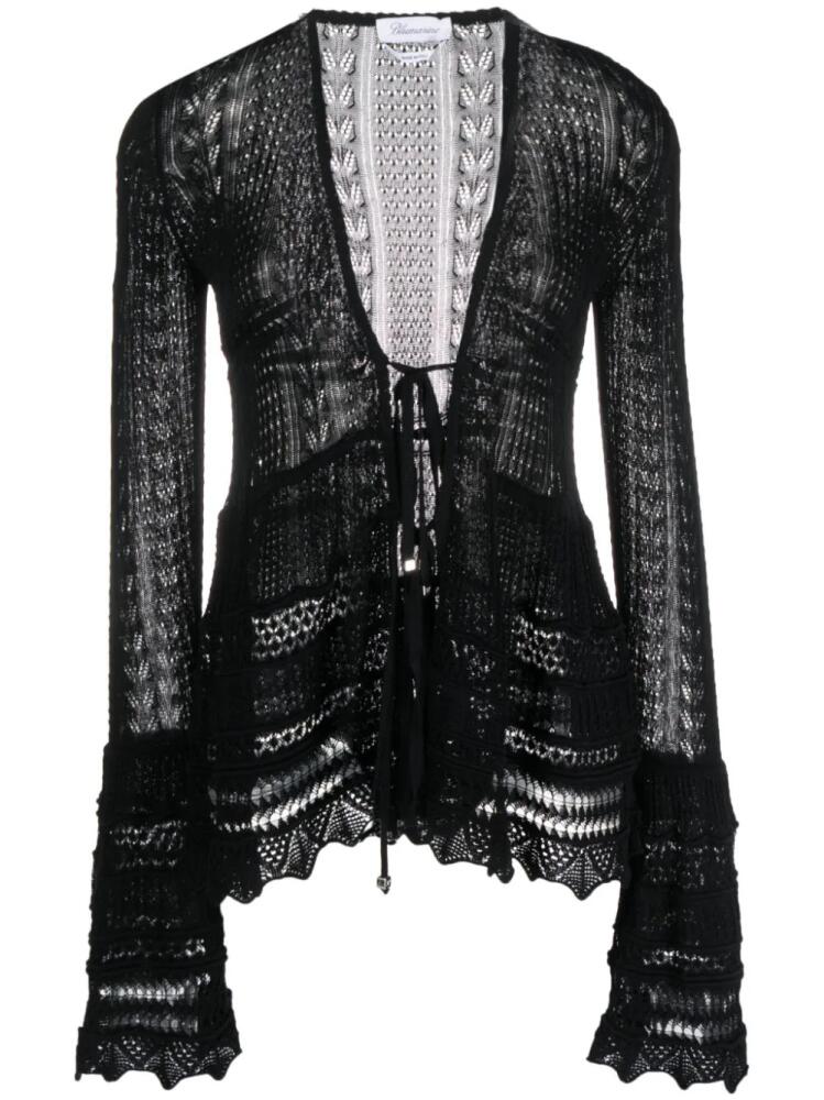 Blumarine lace-up crochet-knit cardigan - Black Cover