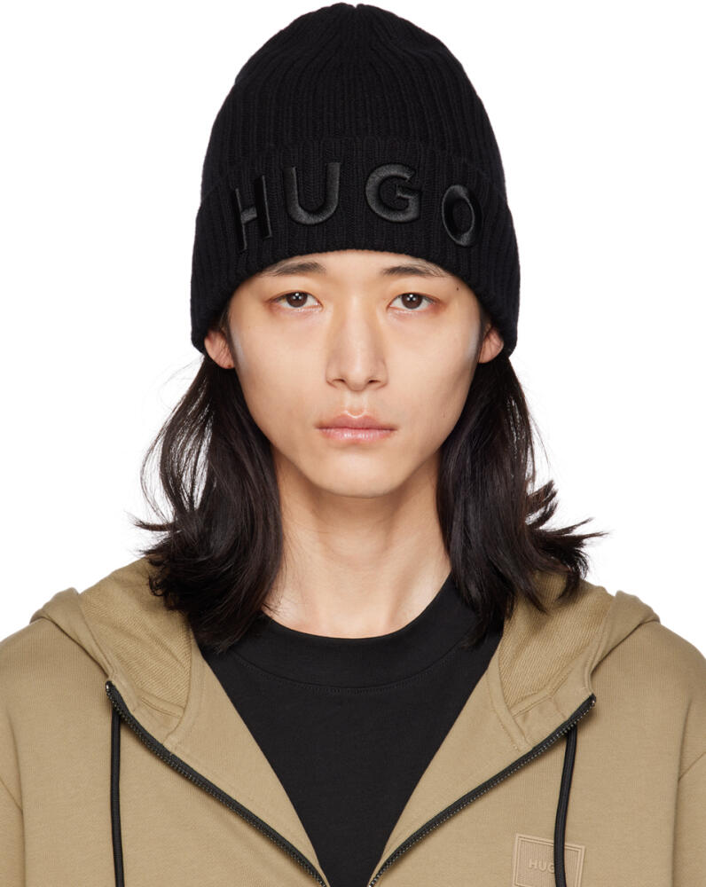 Hugo Black Embroidered Beanie Cover