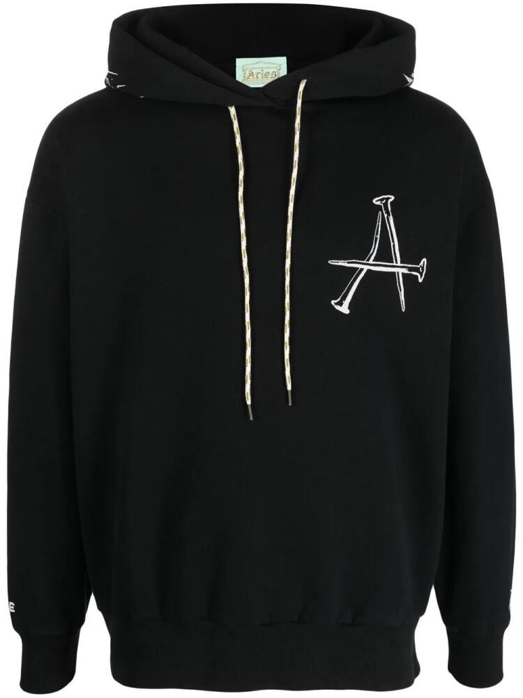 Aries graphic print drawstring hoodie - Black Cover