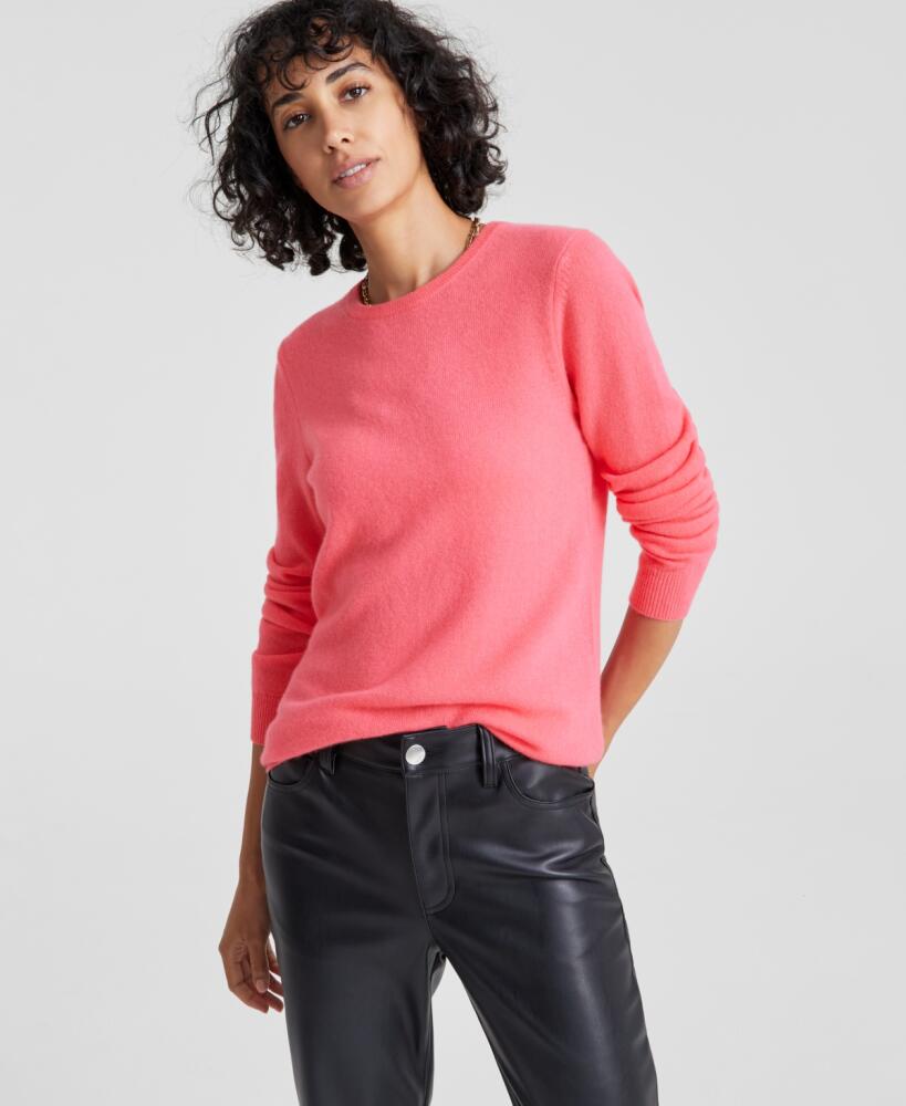 Charter Club 100% Cashmere Women's Long-Sleeve Crewneck Sweater, Regular & Petites, Created for Macy's - Coral Blaze Cover