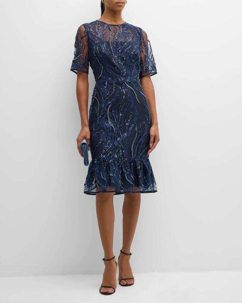 Milly Flounce Sequin-Embroidered Midi Dress Cover