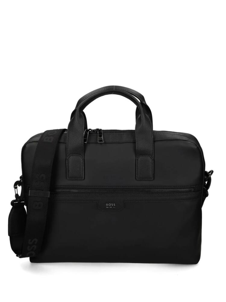 BOSS logo-lettering matte-finish laptop bag - Black Cover