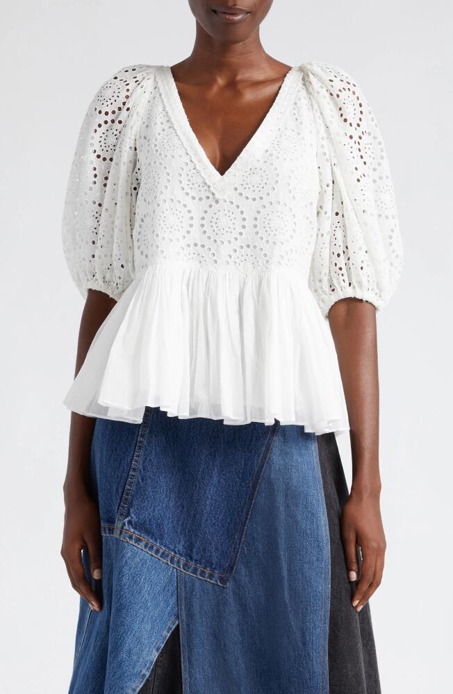 Sea Maeve Eyelet Puff Sleeve Peplum Top in White Cover