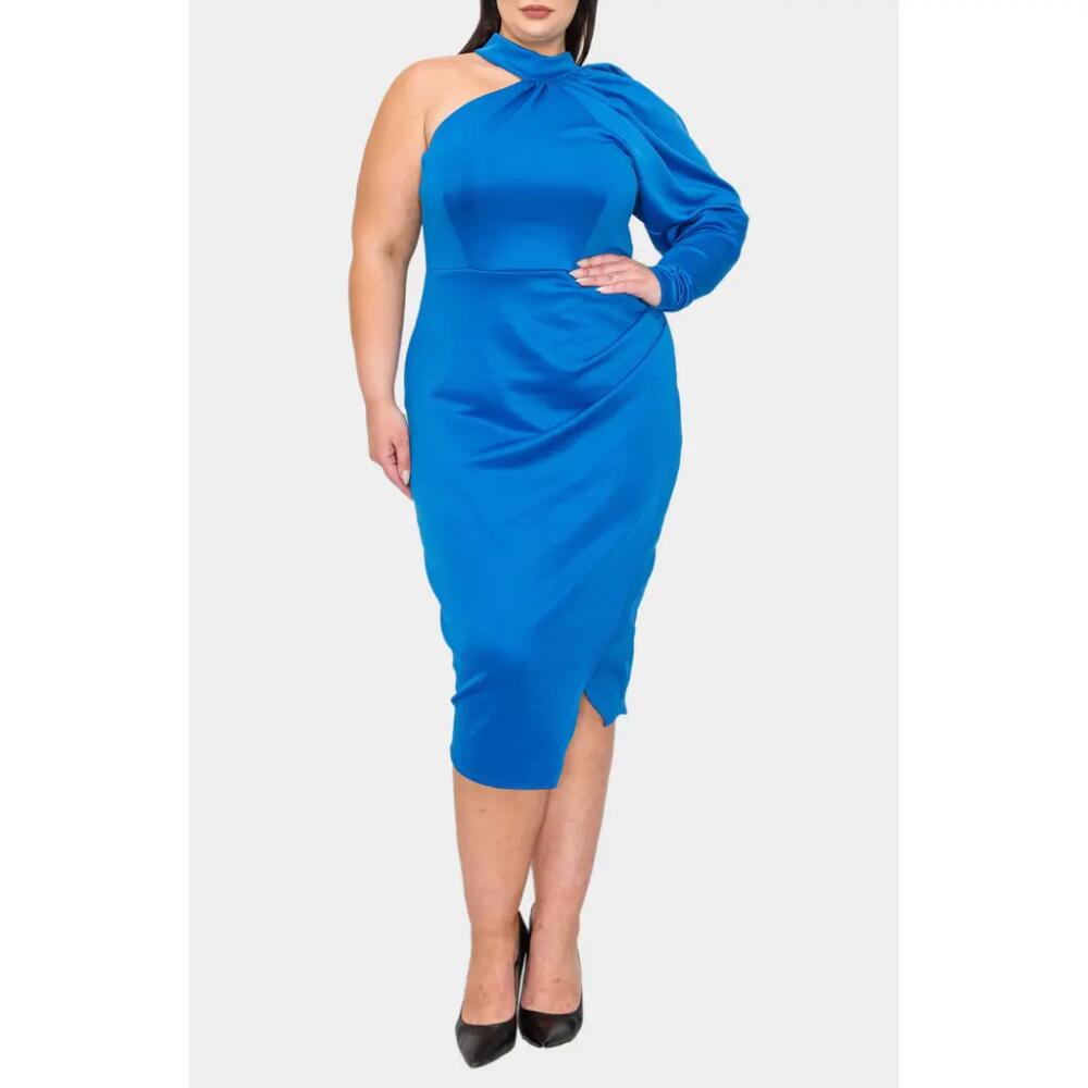 L I V D Gigi One-Shoulder Long Sleeve Midi Dress in Turquoise Cover