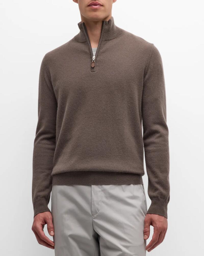 Neiman Marcus Cashmere Collection Men's Cashmere Quarter-Zip Sweater Cover