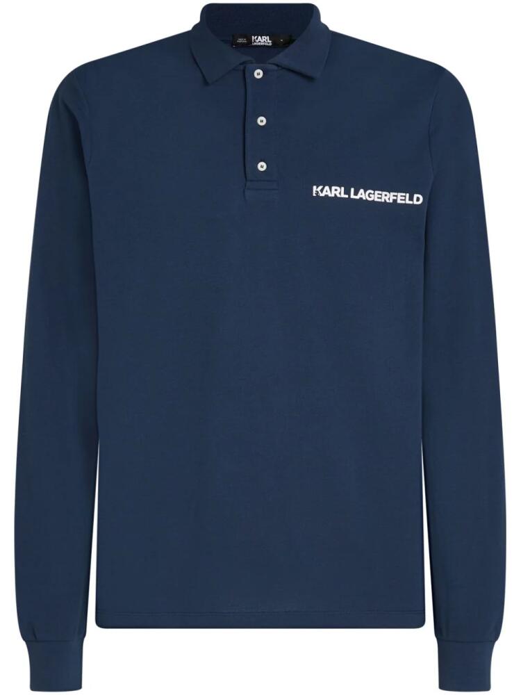 Karl Lagerfeld logo-print piqué organic cotton polo shirt - Blue Cover