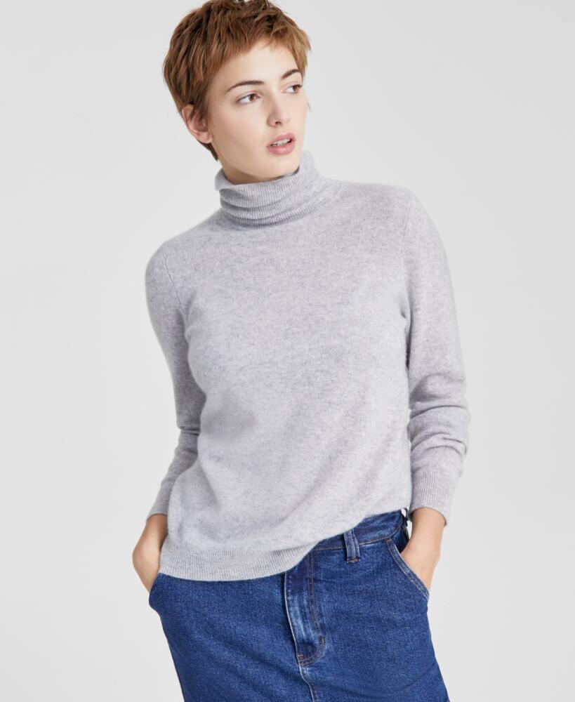 Charter Club 100% Cashmere Women's Turtleneck Sweater, Regular & Petites, Created for Macy's - Ice Grey Heather Cover